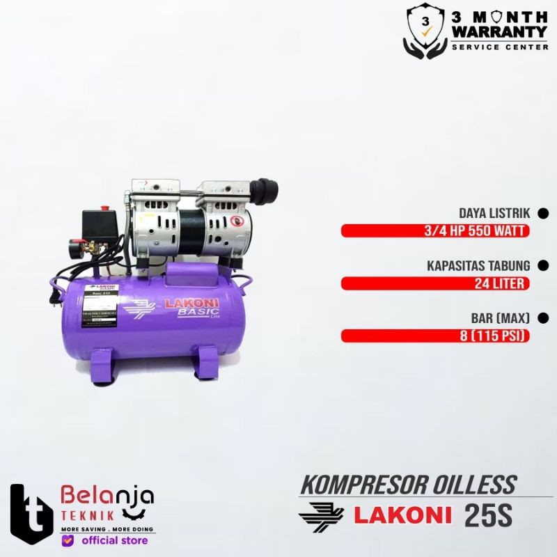KOMPRESOR ANGIN 25S LAKONI 24 LITER POMPA BAN MOBIL MOTOR SEPEDA CAT STAPLES DLL