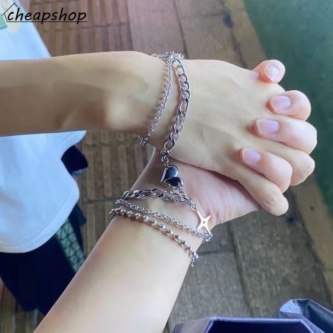 IFYOU 2pcs / set Gelang Pasangan Gaya Vintage Warna Silver Untuk Wanita