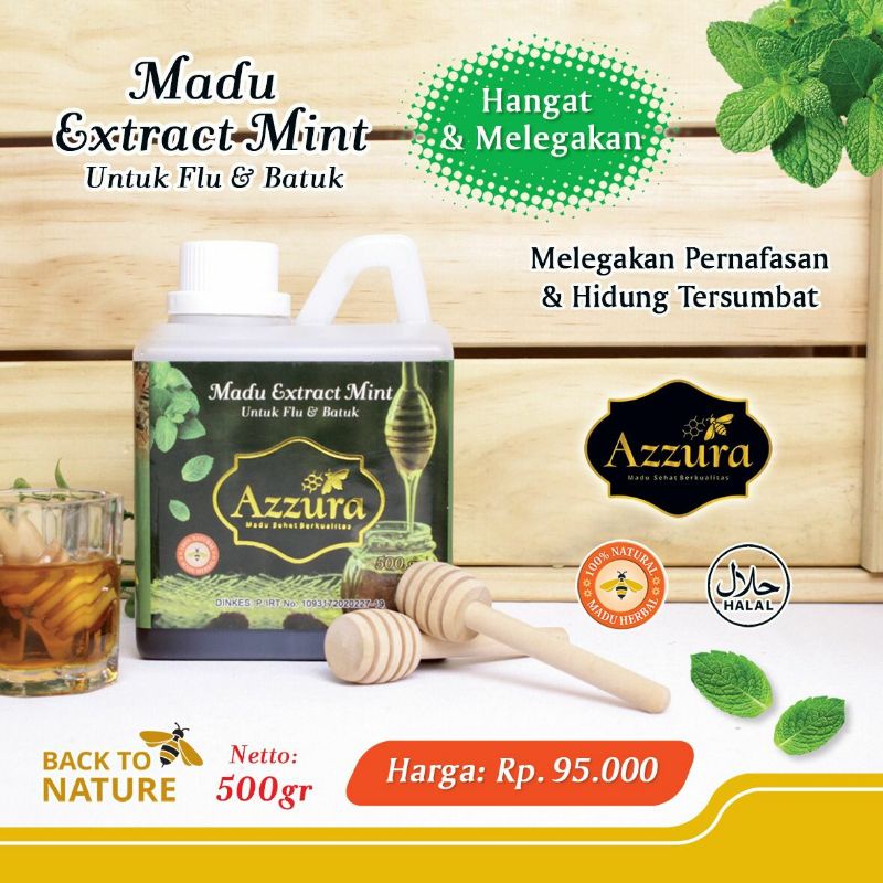 

Madu Azzura Madu Extract Extra Mint Flu Batuk Melegakan Pernapasan dan Hidung Tersumbat 500 gr