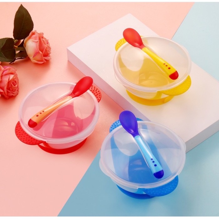 Set mangkok bayi sendok silicone mangkok bayi anti slip silikon aman anti geser tumpah