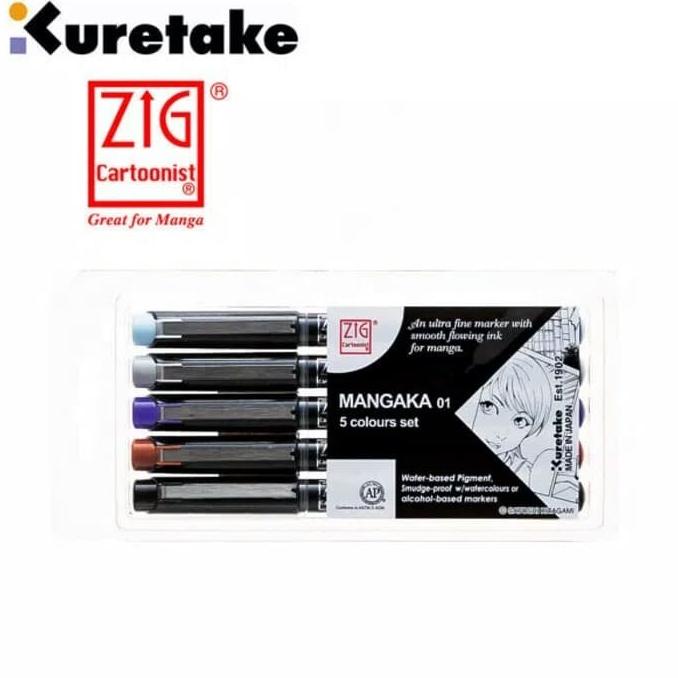 

Kuretake Zig Cartoonist Mangaka 01 Pens Set of 5