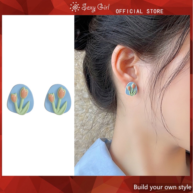 Anting Mutiara 925 Bentuk Tulip Gaya Retro Untuk Wanita