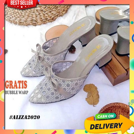 Sendal Hils Hitam Wanita Zara Bayar Di Tempat Promo Sandal High Heels Hak Tahu 5Cm Motif Jala Pump