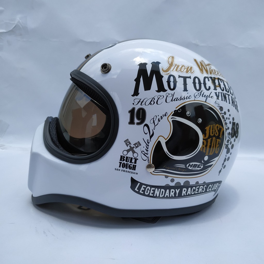 Helm Cakil HBC Just Ride White + Inner Visor ( Fullface / Retro / Klasik / Vespa )