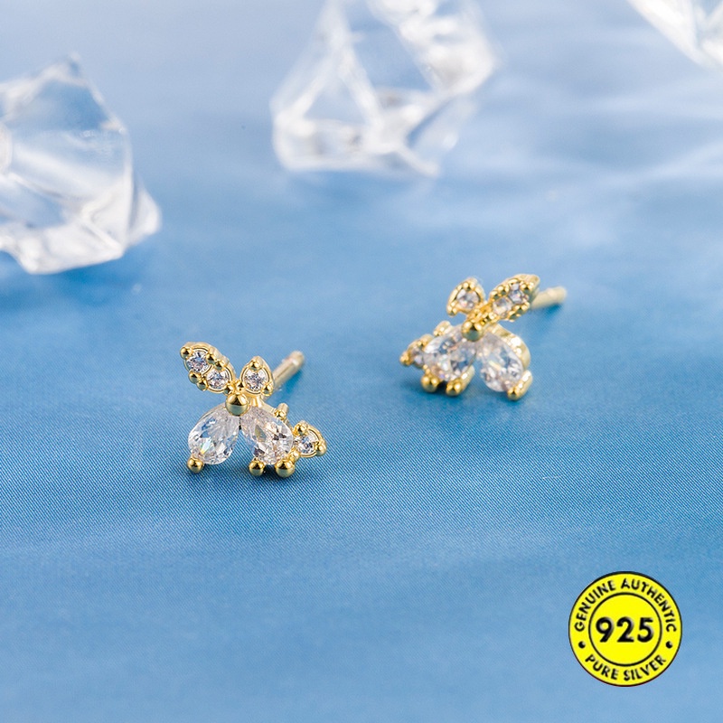 Anting Bahan Sterling Silver Aksen Zircon Untuk Wanita