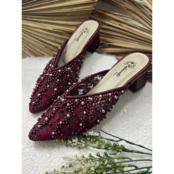 sepatu wanita Yesika wedding burgundy 5cm tahu