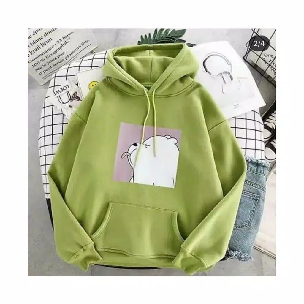 CUTE BEAR HOODIE WANITA - HOODIE BEST SELLER - JUMPER HALUS TERLARIS-Avocado