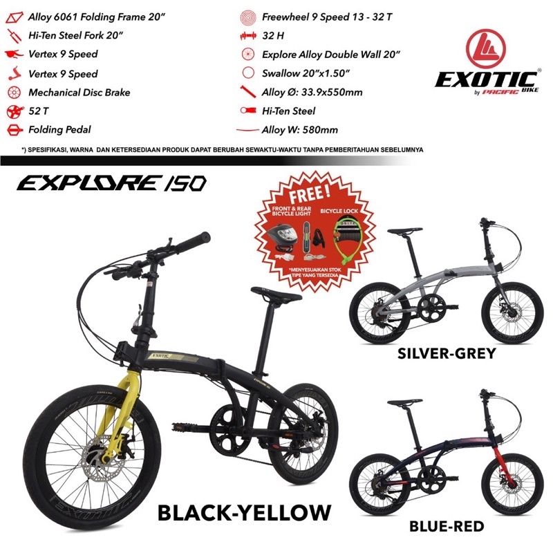 Sepeda Lipat 20 EXOTIC EXPLORE 150 By Pacific Bike Banyak Bonus Alloy 9 Speed