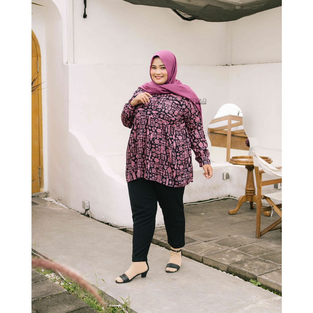 Ezpata Tunik Wanita Ethnic  Bigsize Jumbo Busui Friendly Katun Rayon Adem LD 130 cm LD 140 cm Kancing Depan Motif Etnik Terbaru