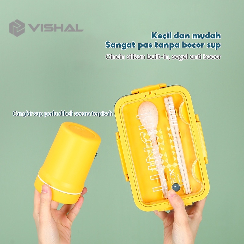 VISHAL Kotak Makan Siang Bahan Jerami Pegangan   Cutlery Set Jerami Gandum Kotak Bekal Makan BPA Free VS-95