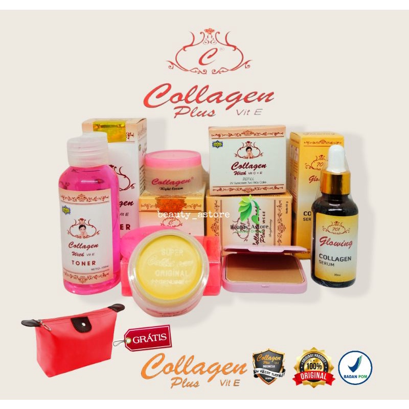 Paket Cream Collagen VIT-E Plus Cream siang,cream malam,toner,sabun,bedak,serum Glowing (6in1)Origin