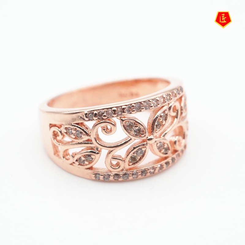 [Ready Stock]Women's Fashion Rose Gold Four-Leaf Clover Hollow Ring