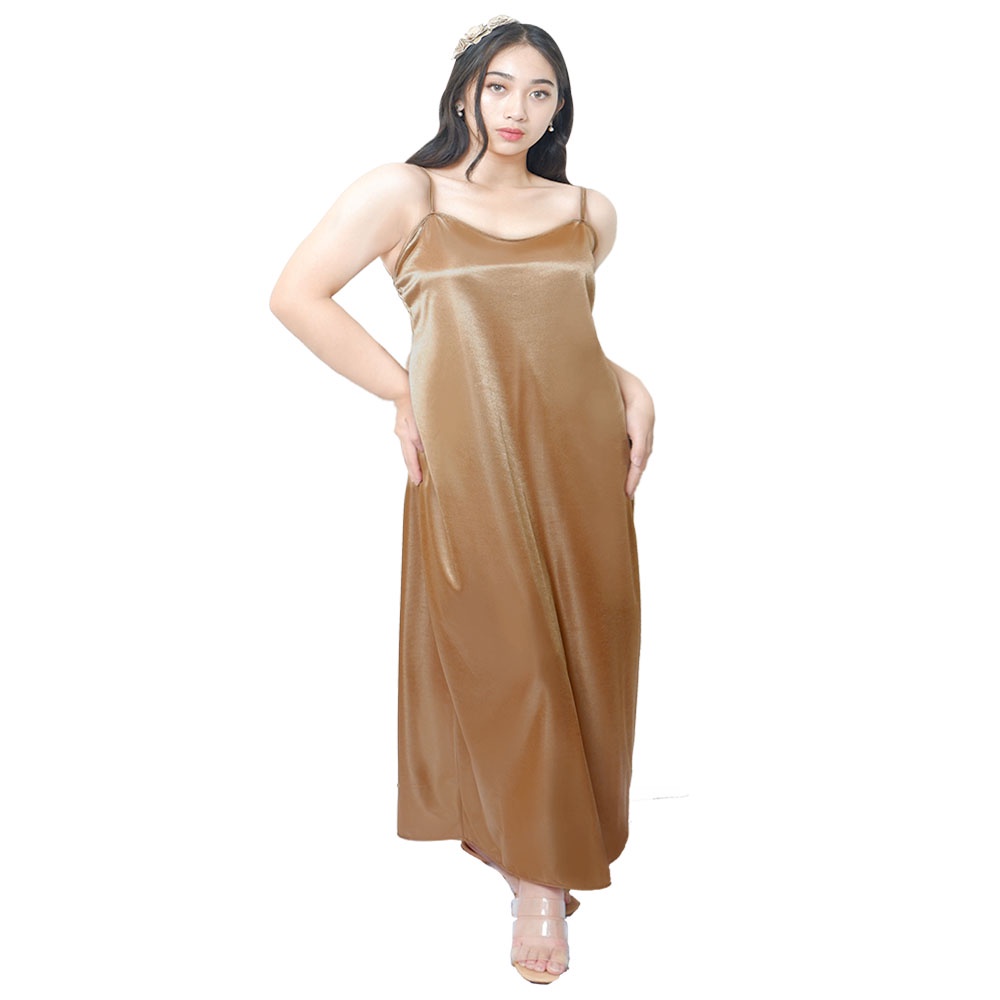 FOLVA tanktop dress baju rumah satin 1309GDR_XL gold XL jumbo