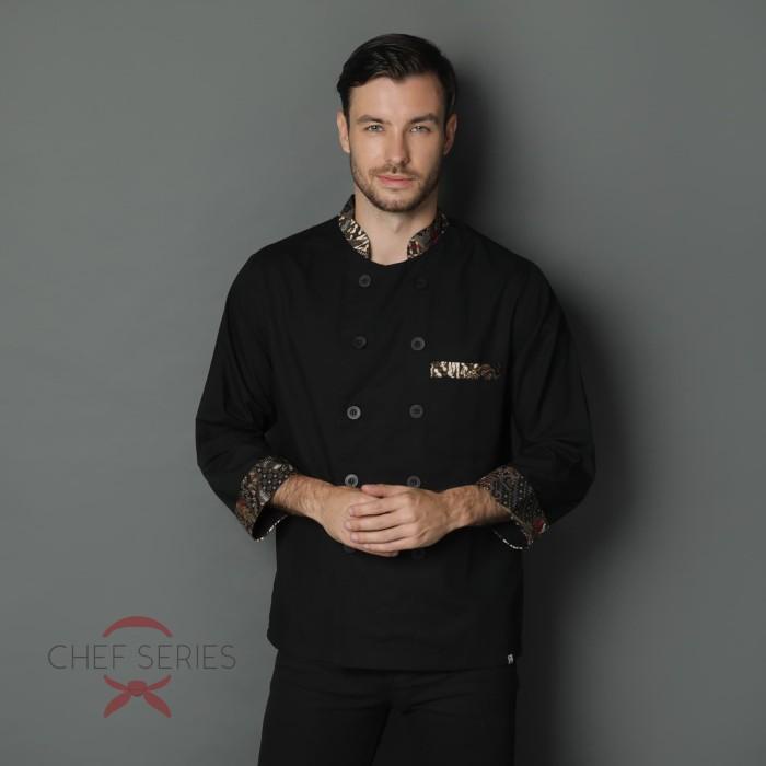 Seragam | Chef Series Emerald Batik Tangan Panjang Baju Koki - Hitam Coklat