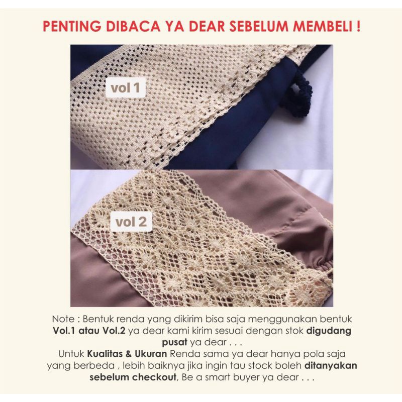 Mukena dewasa katun polos renda rajut besar premium