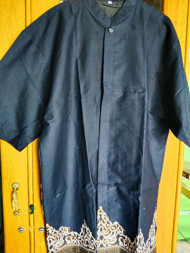 Batik Solo Modern Setelan Sarung Celana Dan Koko Tumpal Biru (navy) Full Furing