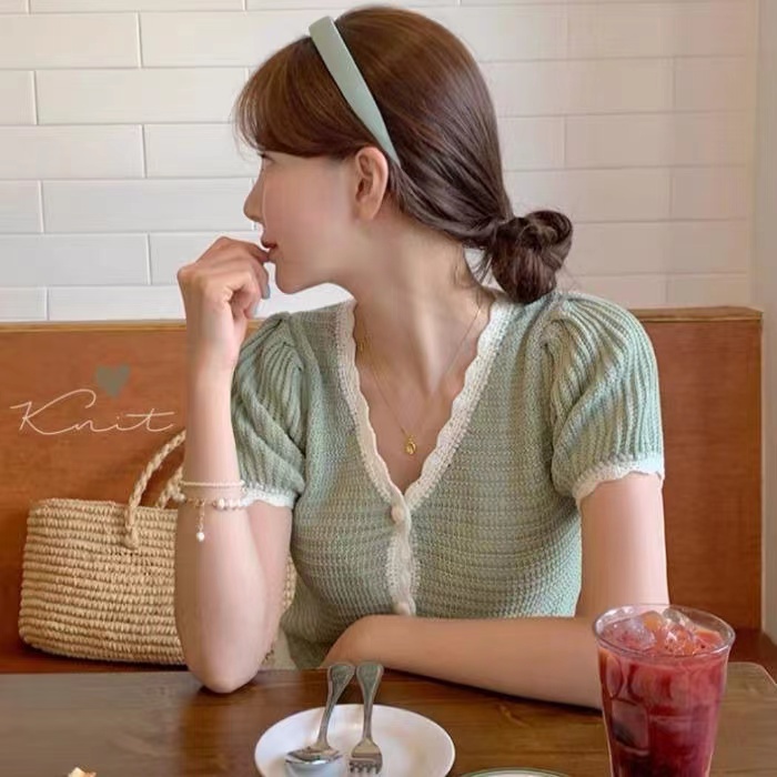 【Elegant】Summer V-Neck Knit T-Shirt Cardigan 7424