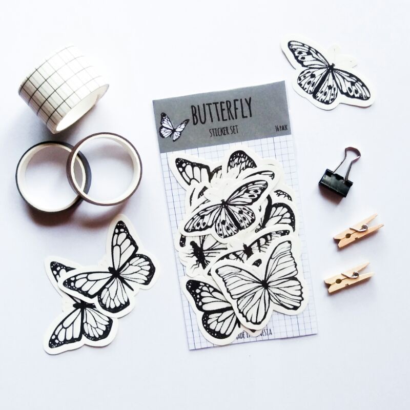 

[Jinjukuki] Butterfly Sticker Set 16 Pack Untuk journal,notes,scrapbook