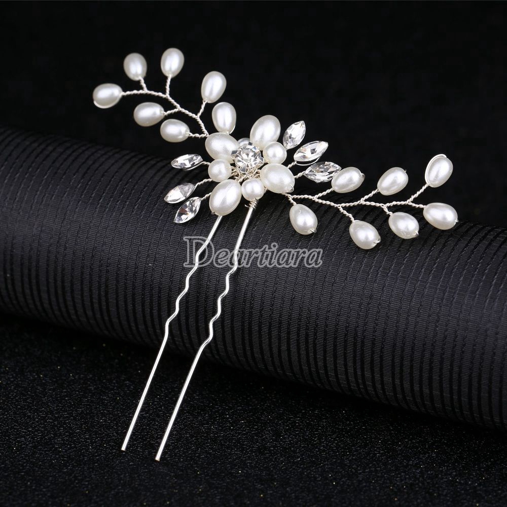 Stick Pin Rambut Pengantin Wanita Hias Mutiara Kristal Bunga Vintage