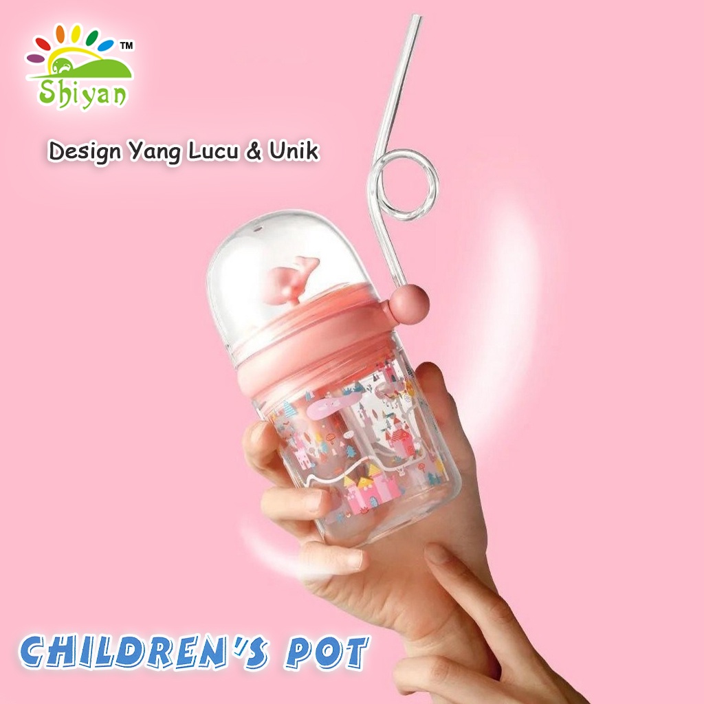 [Shiyan] botol minum dengan sedotan portable anti bocor dengan mainan paus mini ukuran 250 ml children bottles leak proof