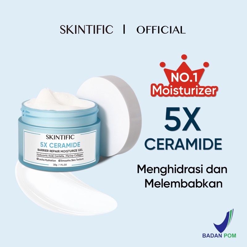 SKINTIFIC - 5X Ceramide Skin Barrier Repair Moisturize Gel 30g Moisturizer Cream Pemutih Wajah Day Cream Night Cream Pelembab Wajah【BPOM】