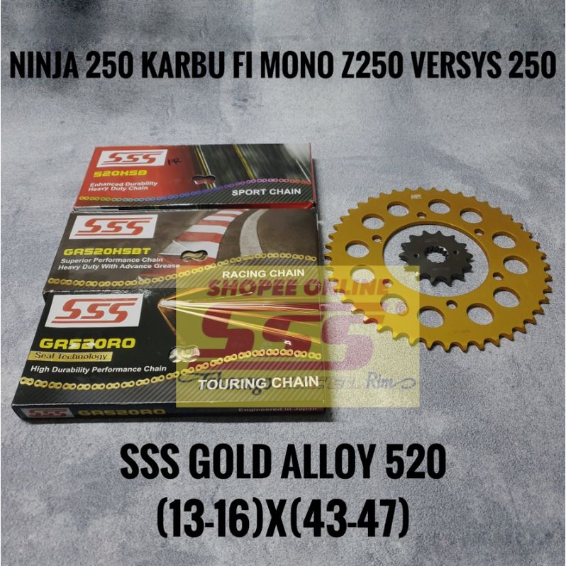 GEARSET / GIRSET / 1SET GIR TIPE 520 RANTAI SSS HSB HSBT RO NINJA 250 KARBU FI MONO Z250 VERSYS 250