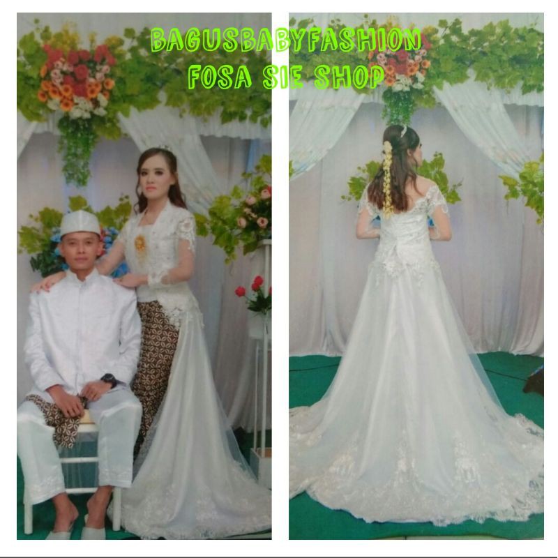 Kebaya Akad Nikah Kutu Baru Ekor Panjang Payet Batu Crystal Cantik Elegan