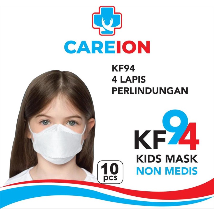 MASKER KF94 ANAK ISI 10 CAREION/MASKER KF94 PUTIH ANAK ISI 10 lembut dan tidak buat tellinga sakit