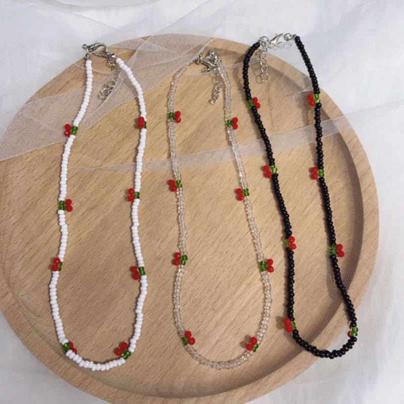 Kalung Manik Wanita Hiasan Bandul Cherry Import Gaya Korea Fancy / Kalung Mute Mote