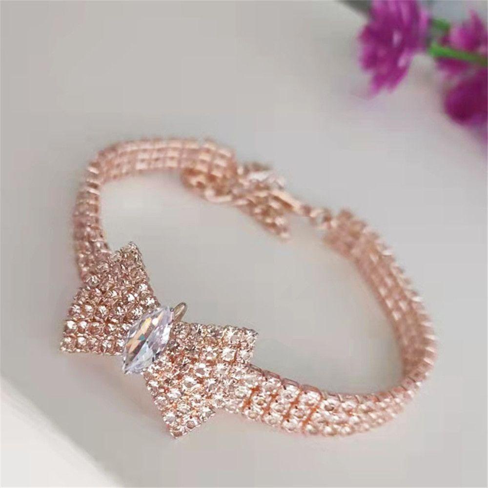 Suyo Kalung Anjing Kerah Puppy Adjustable Pet Decor Untuk Hewan Kecil Perhiasan Hewan Peliharaan Berlian Imitasi Kerah