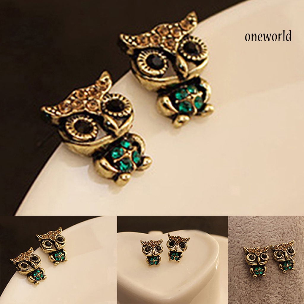 OW@ 1 Pair Stud Earrings Vintage Cute Alloy Women Animal Bird Owl Stud Earrings for  Daily Life