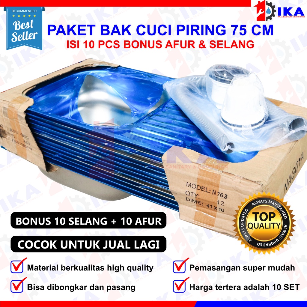 GROSIR 10 PCS- BAK / WASTAFEL CUCI PIRING STAINLESS STEEL 75 X 40 CM SAYAP BONUS AFUR / SINK DAPUR MURAH HARGA AGEN