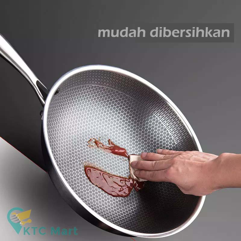 KTCmart - Wok Laba laba WoK HONEYCOMB Wajan Laba ANTI LENGKET Penggorengan Stainless Steel Fry Pan Stainless Steel