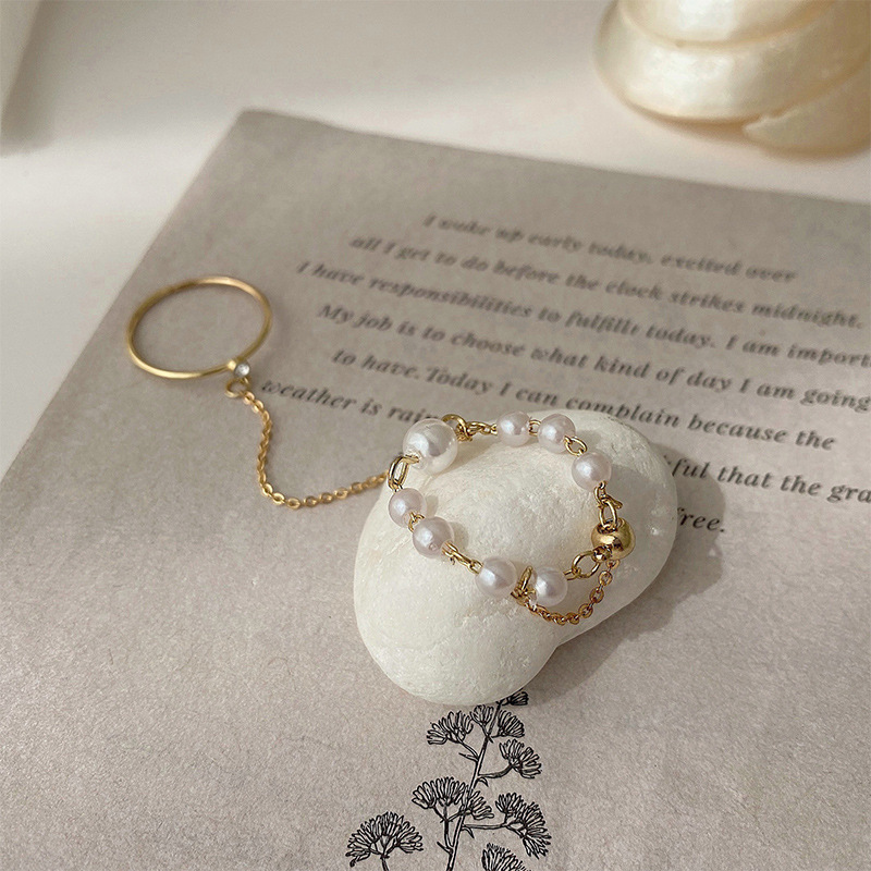 YEEZII Cincin Rantai Adjustable Hias Mutiara Zircon Gaya Korea Untuk Wanita