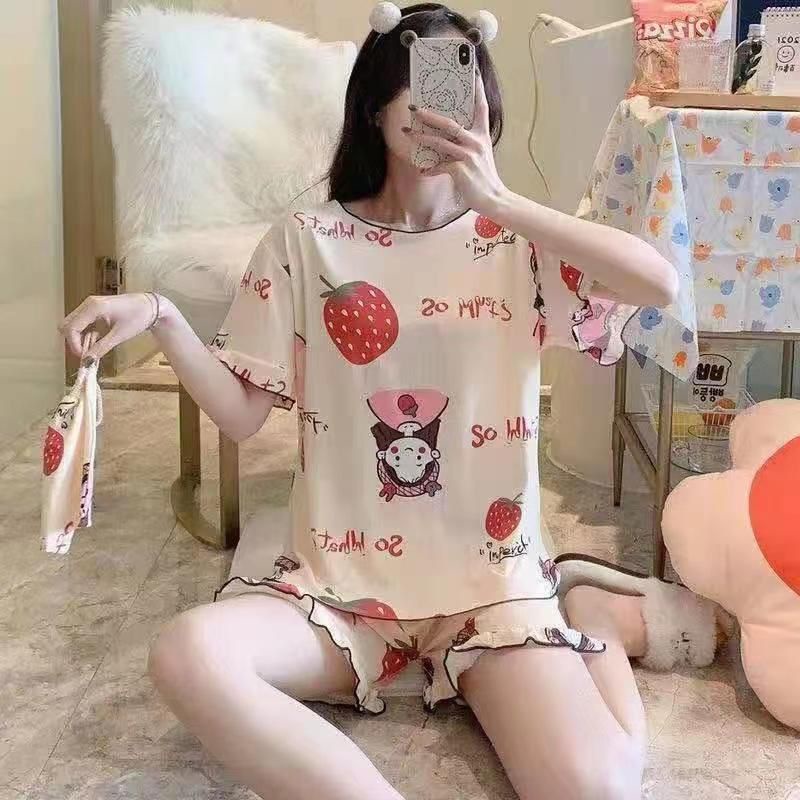 Piyama Baju Tidur Import Wanita Fashion Sleepwear Spandex Stelan Rumah Baju Santai Celana Pendek z-POUCH-Girl