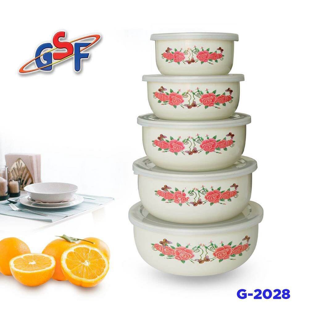 Bowl GSF Enamel Set / Rantang Susun 5 PCS GSF G-2028 / G 2028 / G2028