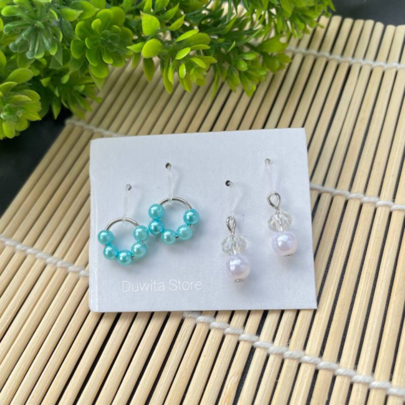 HANDMADE ANTING ANAK/DEWASA ANTING KAIT PLASTIK MOTIF MUTIARA(2PASANG)