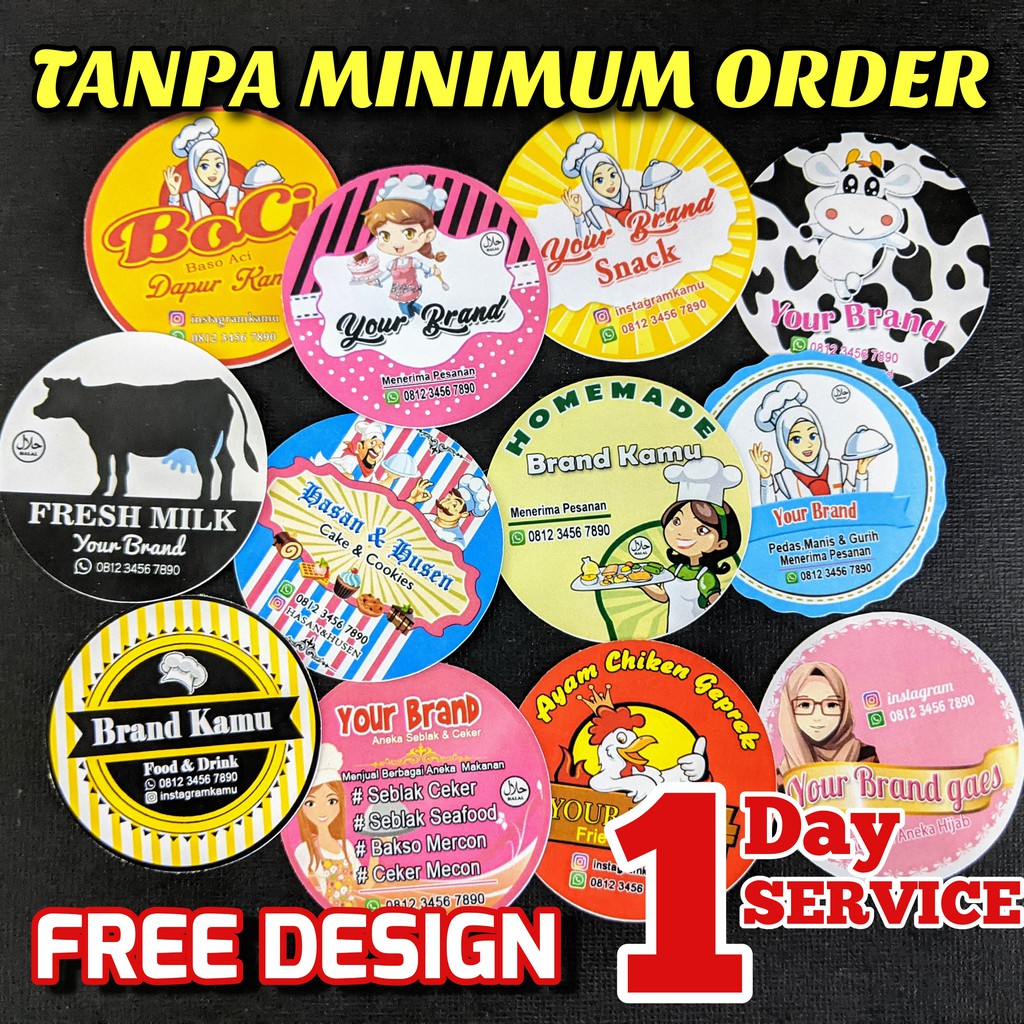 

Cetak Stiker Custom Bulat Sticker Kotak utk Brand Label Kemasan Makanan Minuman Tanpa Minimal Order