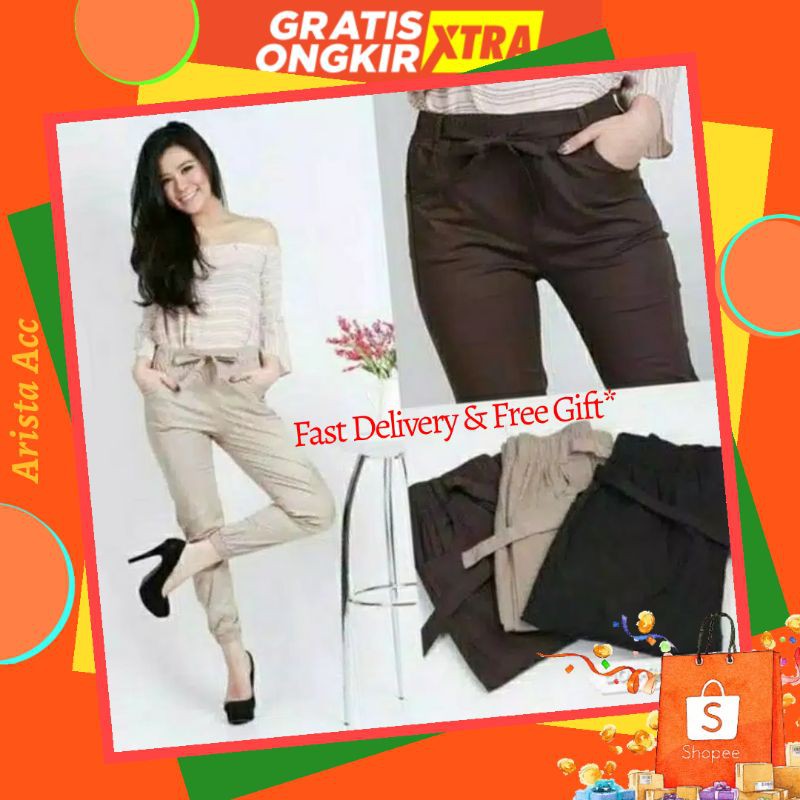 Celana Joger Strit Jogger Pants Cotton Stretch Pita Katun Poplin Wanita Allsize Besar Standar Jumbo