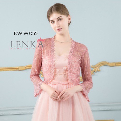 LENKA BOLERO PENGANTIN WANITA BROKAT LENGAN PANJANG SALEM BWW035