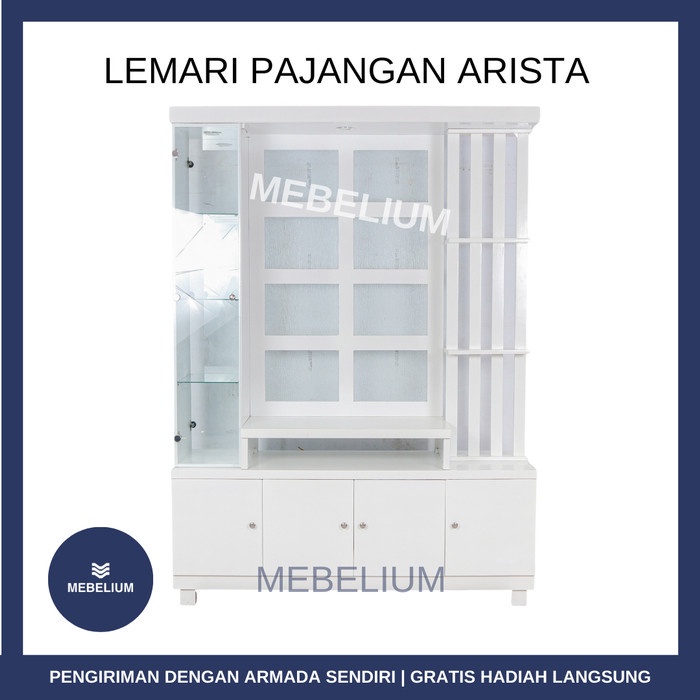 Lemari Pajangan TV Putih 4 Pintu Arista Bahan Kayu Blockteak [Mebelium]