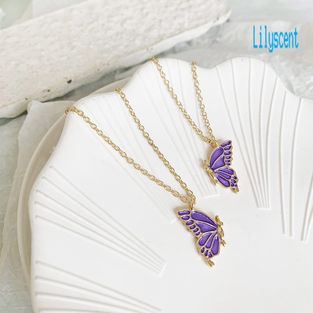 2pcs / Set Kalung Persahabatan Liontin Sayap Kupu-Kupu Bahan Alloy