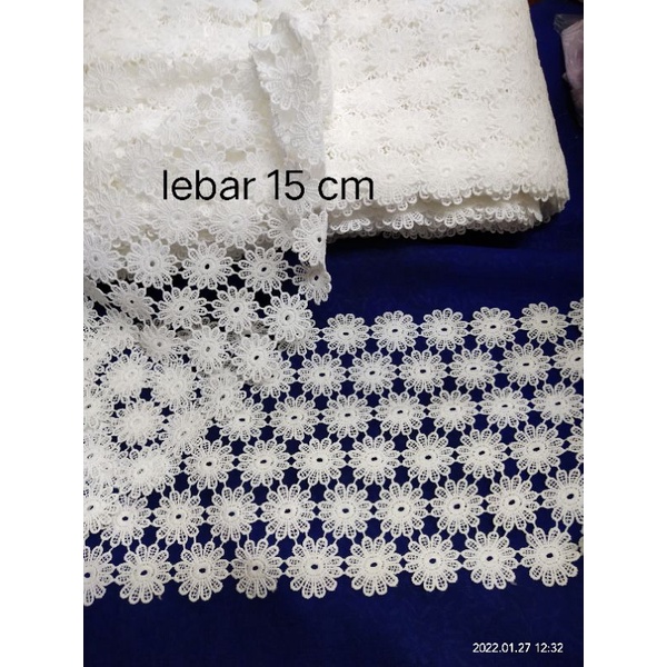 Renda bordir giper lebar putih dan hitam