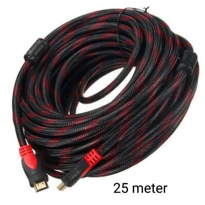 20m 25m Kabel HDTV Braided Nylon Serat Jaring Full HD 3D HDmi 20 / 25 Meter