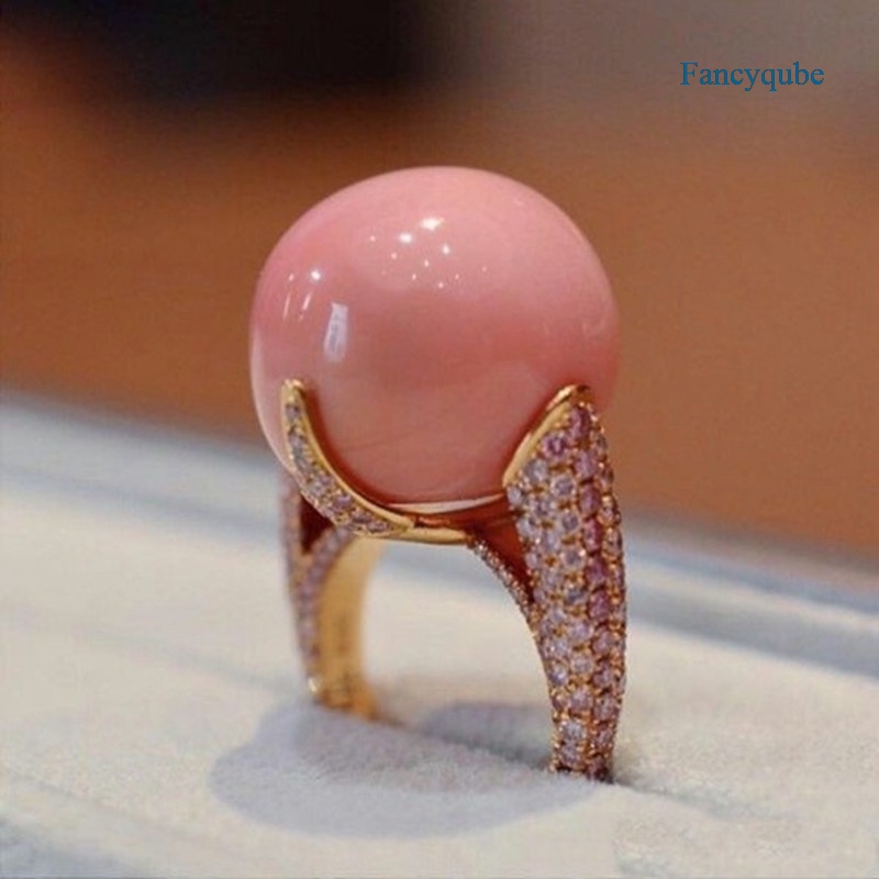 Fancyqube Perhiasan Cincin Manik-Manik Mutiara Kerang Laut Warna Pink Untuk Hadiah Wanita