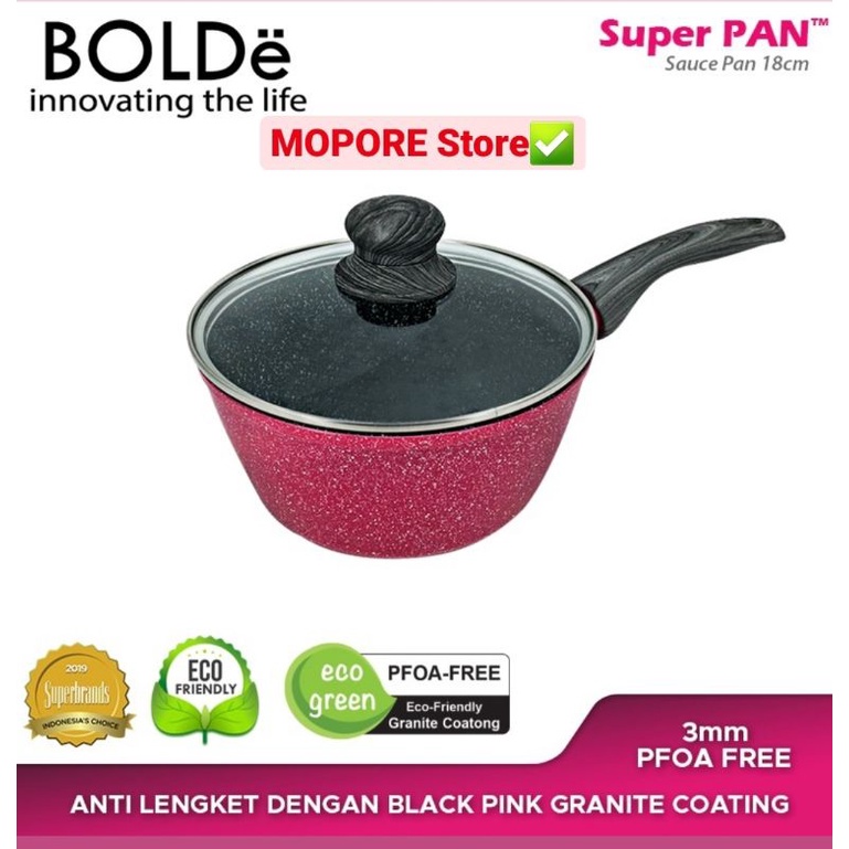 BOLDe Sauce PAN 18 cm + Glass Lid Granite Black PINK  Series