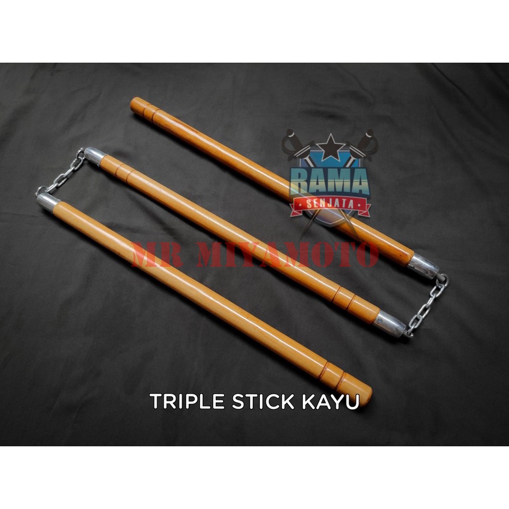Triplestick Triple Stick Sansetsukon Nunchaku KAYU Tiga Batang Atau Toya Tongkat Sambung Panjang KUN