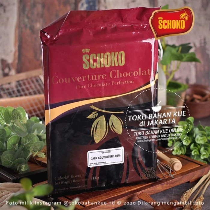 

Schoko Dark Chocolate Couverture BLOK 60 1kg Cokelat Batang Coklat
