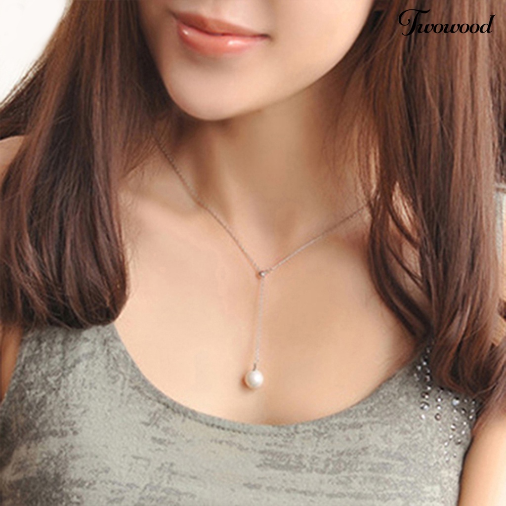 Kalung Rantai Dengan Liontin Mutiara Imitasi Adjustable Untuk Wanita