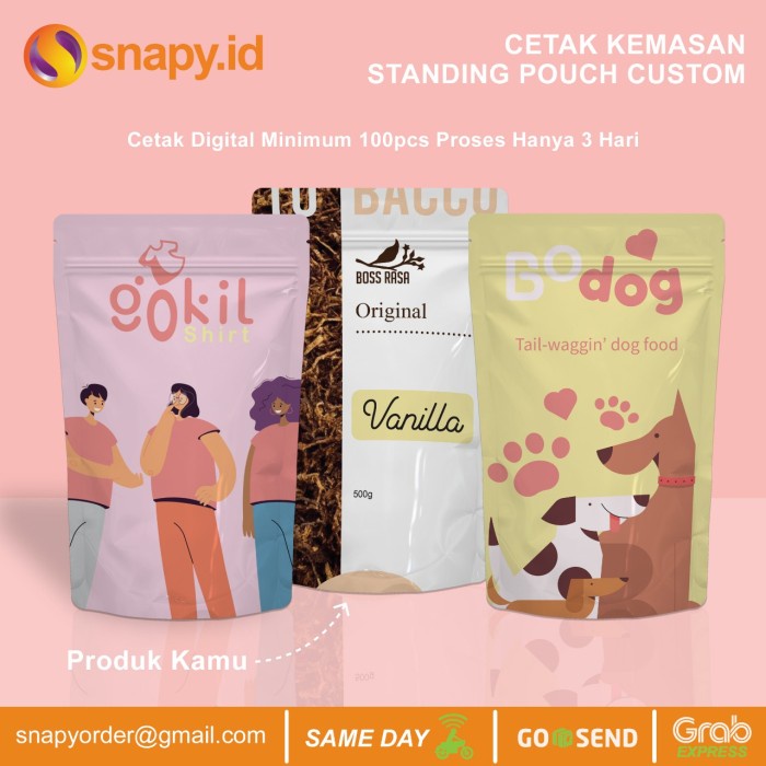 

SALE CETAK KEMASAN STANDING POUCH CUSTOM MAKANAN SNACK CEPAT - 13 X 20
